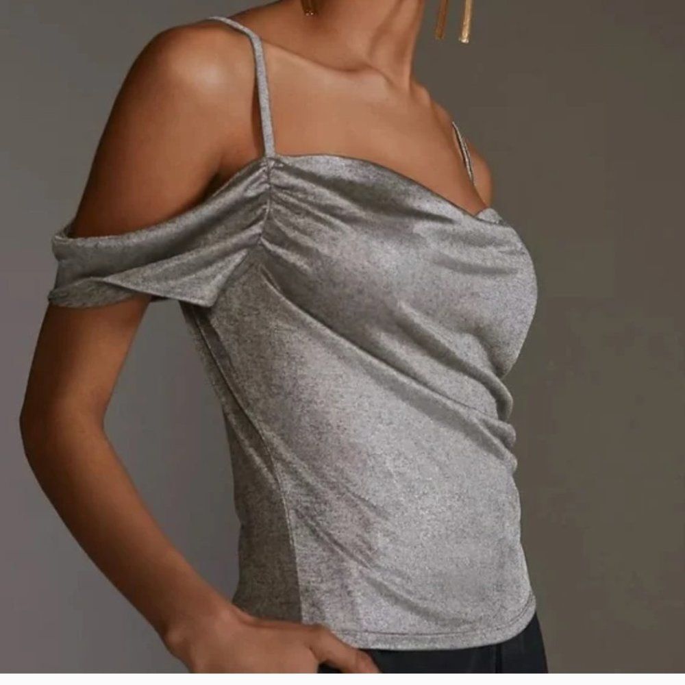 Anthropologie Lurex Cowl-Neck Off-The-Shoulder Top